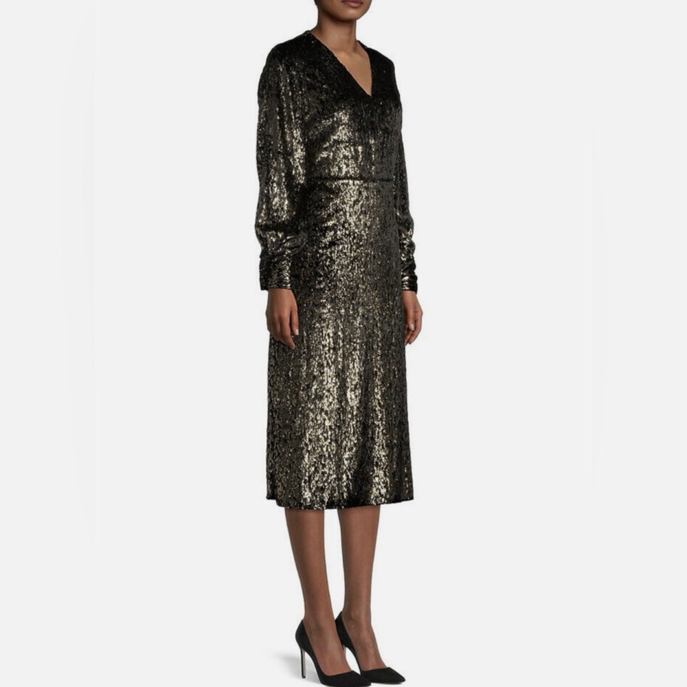 Elie Tahari Burnout Black/Out Velvet V-Neck Midi Dress Size 0,2